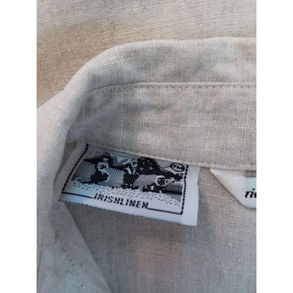 Richard Malcom Irish Linen Button Up Top Women M. Beige Floral Embordered Sleeve - Picture 12 of 15